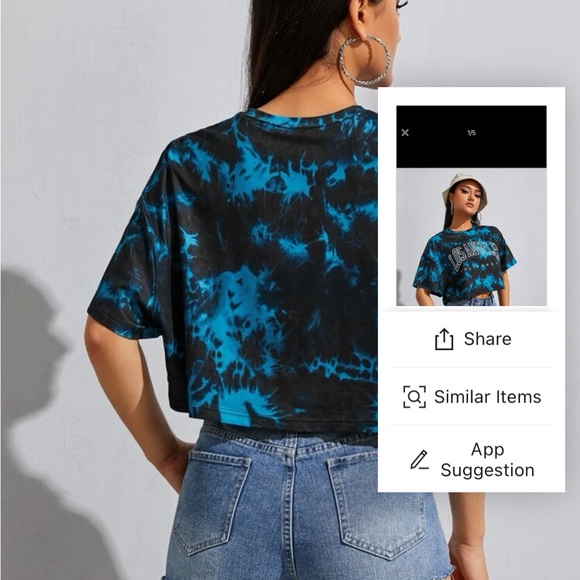 SHEIN black and blue tie dye cropped shirt - Picture 2 of 2